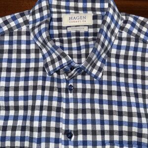 Hagen Carmel Shirt Mens Blue  Black Check Cotton Flannel Preppy Long Sleeves‎ CA